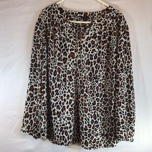 Talbots Woman Petites 3XP Leopard Print Blouse | Flowy Animal Print Chic Classic
